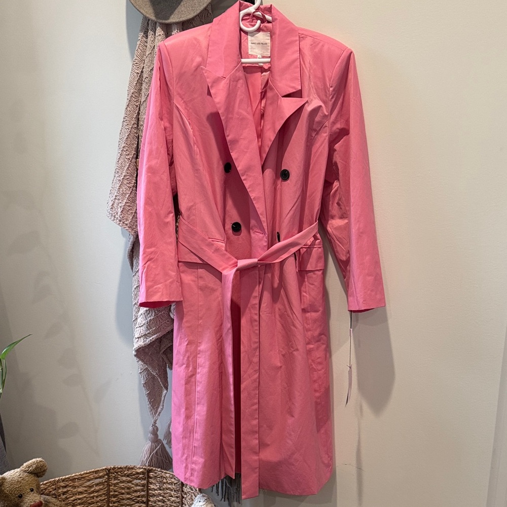 Pink Double-Breasted Trench Coat